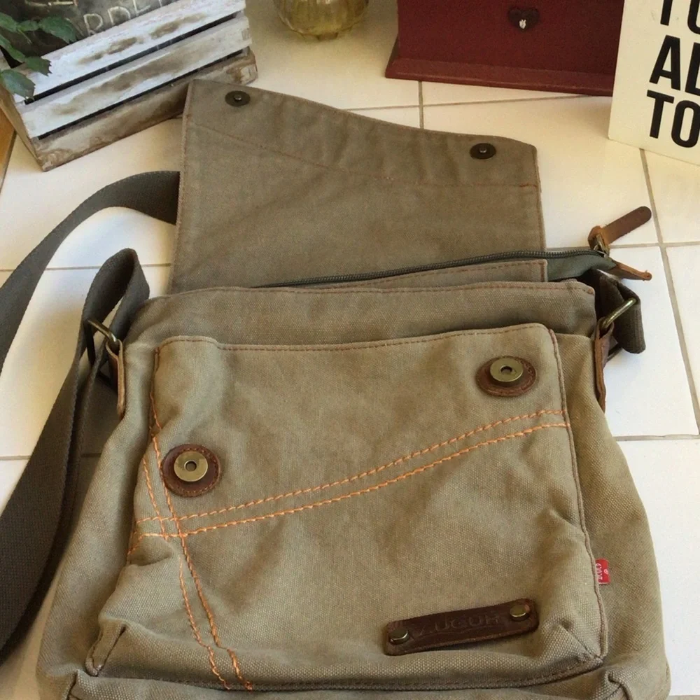 ‘Augur’ Canvas/Genuine Leather Messenger Bag